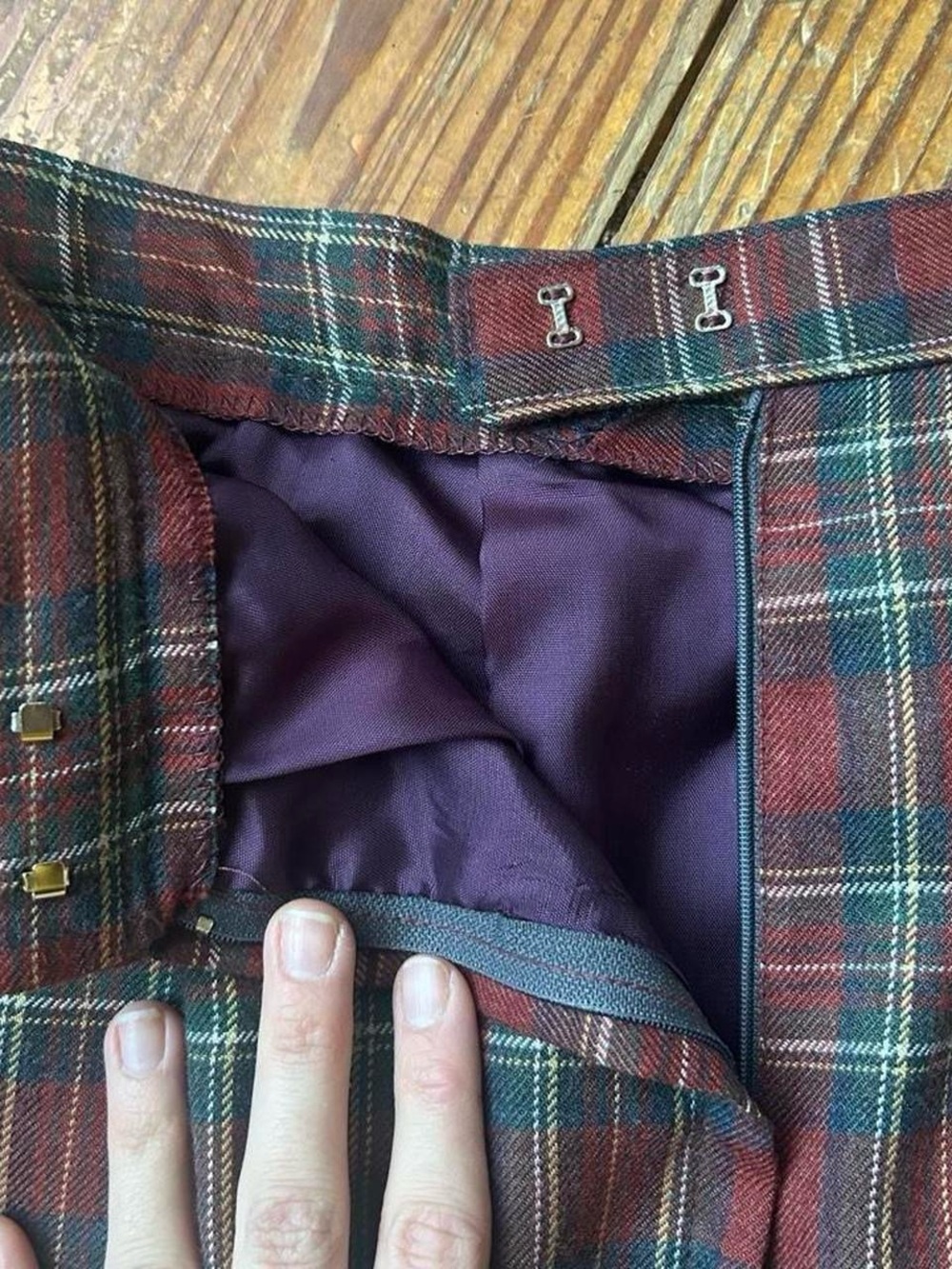 Vintage Lady Thompson Red and Green Plaid A-Line Midi Skirt - Picture 6 of 7